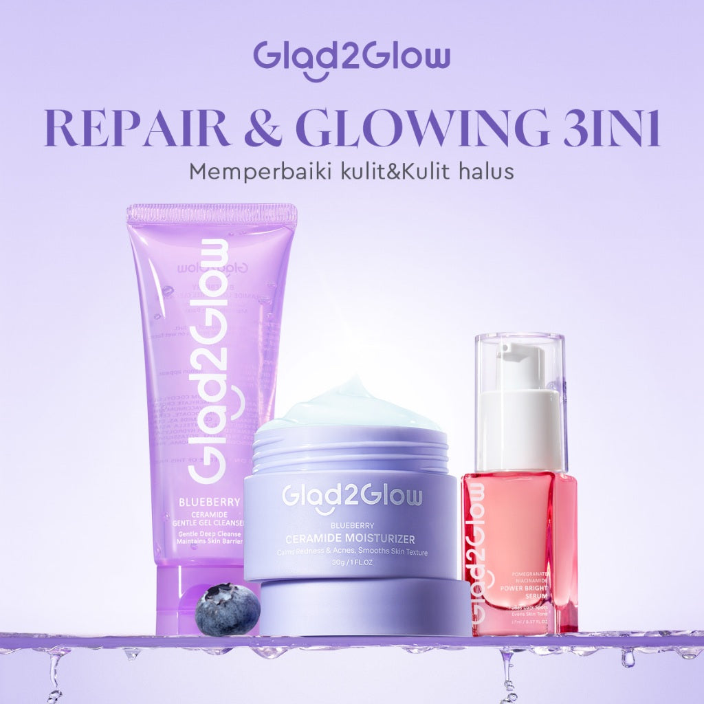 Glad2Glow Cerah&Pulihkan Bundle all in 1 7in1 Glowing skincare Brightening Set-Pulihkan/Cerah Krim+Cerah/kulit halus Serum+Pulihkan cleanser+Cerah Toner whitening Moisturizer facial wash Pelembab skincare 1 set lengkap G2G glad2glow official store