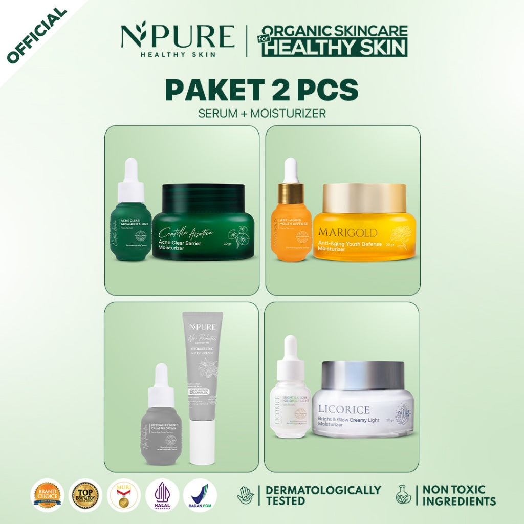 NPURE Bundling Serum & Moisturizer all series / Rangkaian skincare / Acne Skin / Melembabkan / Mencerahkan / Anti-Aging / Skin Barrier