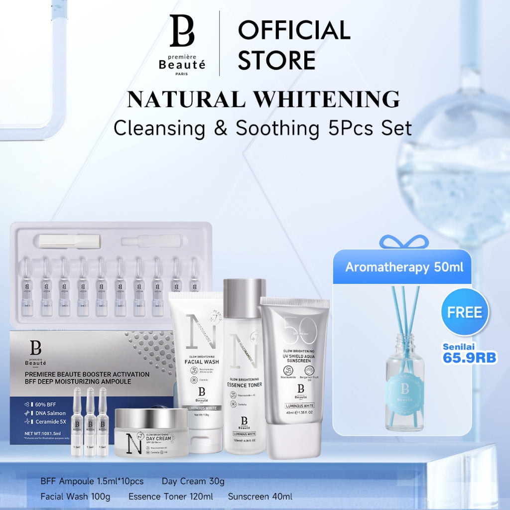PREMIERE BEAUTE Natural Whitening Cleansing & Soothing 5Pcs Set Facial Wash/Toner/Day Cream/Niacinamide Ampoule/Sunscreen