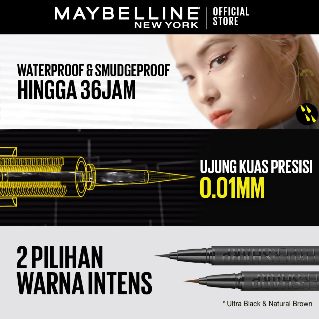 Maybelline Hypersharp Extreme Liquid Liner - 0.4gr (Eyeliner Eye Make Up Waterproof Tahan Air Long Lasting)