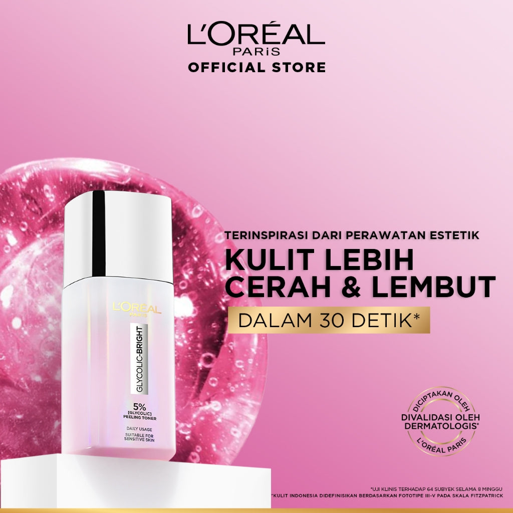 L’Oreal Paris Glycolic Bright Peeling Toner - 25 (Kulit Cerah, Halus dan Glowing dalam 30 detik)  Kulit Kusam, Noda Hitam, Bekas Jerawat, Eksfoliasi  Brightening