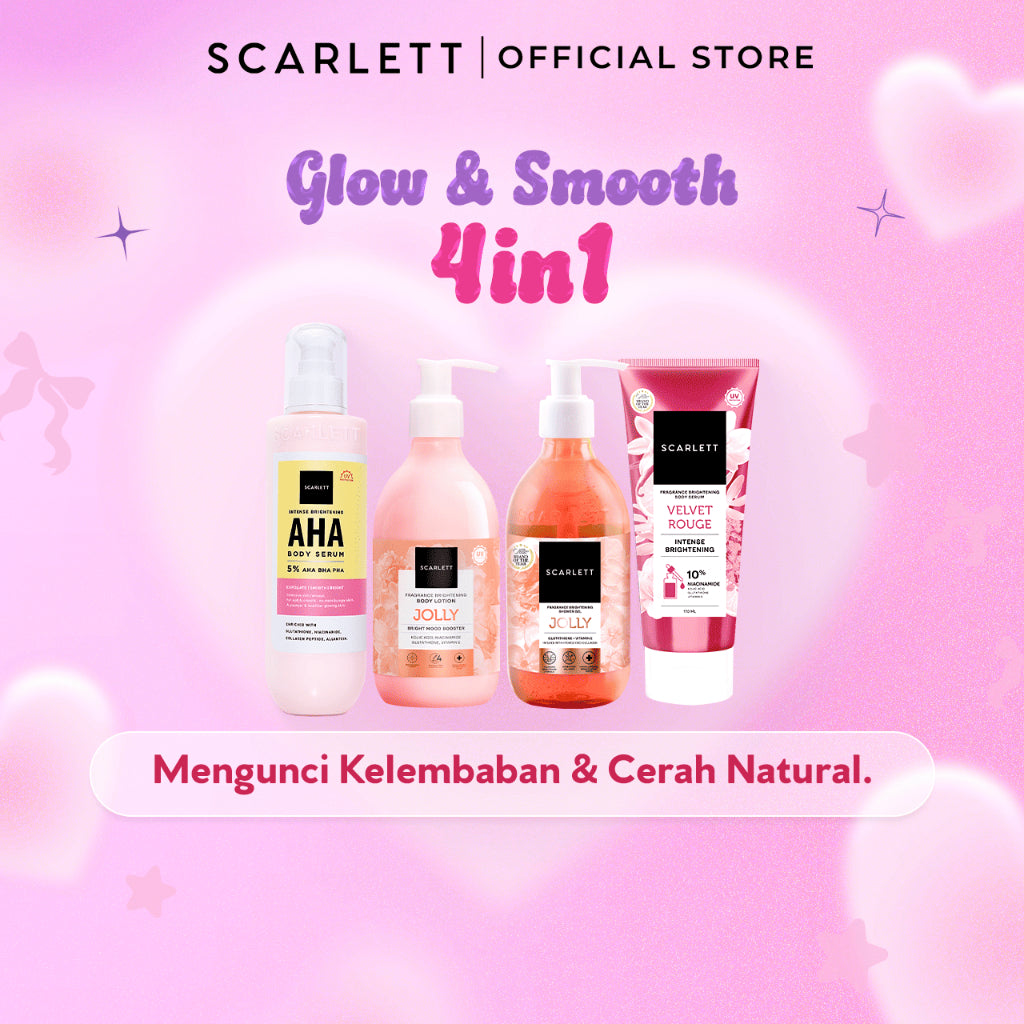 SCARLETT Top Picks Glow Body Care Series 5in1 Body Scrub + Shower Gel/Shower Scrub + Exfoliate + Body Serum + Body Lotion Paket Lengkap Fragrance Body Care | Aroma Wangi Mewah Tahan 12 Jam Mencerahkan Melembabkan Menutrisi Kulit