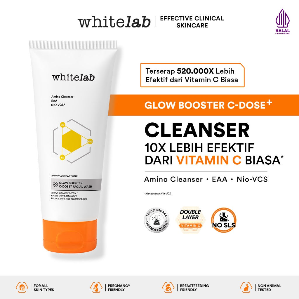Whitelab 4 pcs Glow Booster C-Dose+ Brightening Paket Wajah - Facial Wash, Toner, Serum, with Moisturizer Paket Skincare