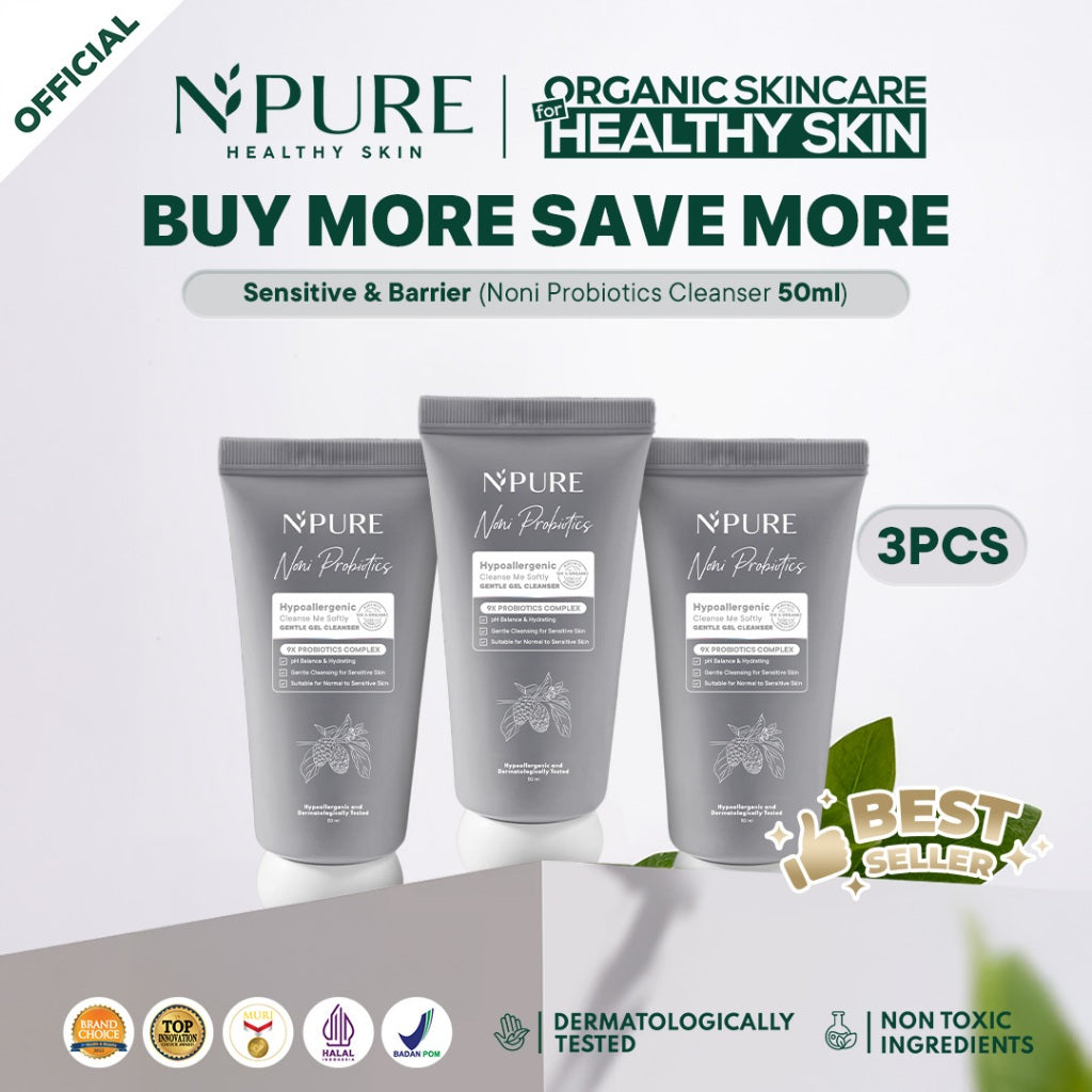 3 PCS - 50ML GEL CLEANSER NPURE NONI PROBIOTICS "CLEANSE ME SOFTLY" Ceramide Extract Kering Kotoran Membersihkan Wajah