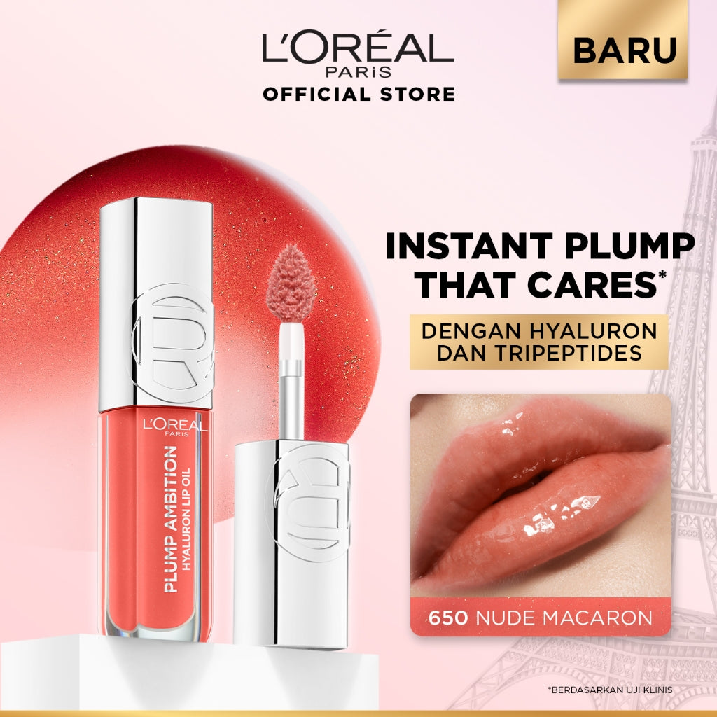 [BARU] L'Oreal Paris Plump Ambition Lip Oil - Instant Plump Hyaluronic Acid & Tripeptide Tahan Hingga 24 Jam, Bibir Plumpy & Lembab, Tidak Lengket | Lip Gloss Lip Plump
