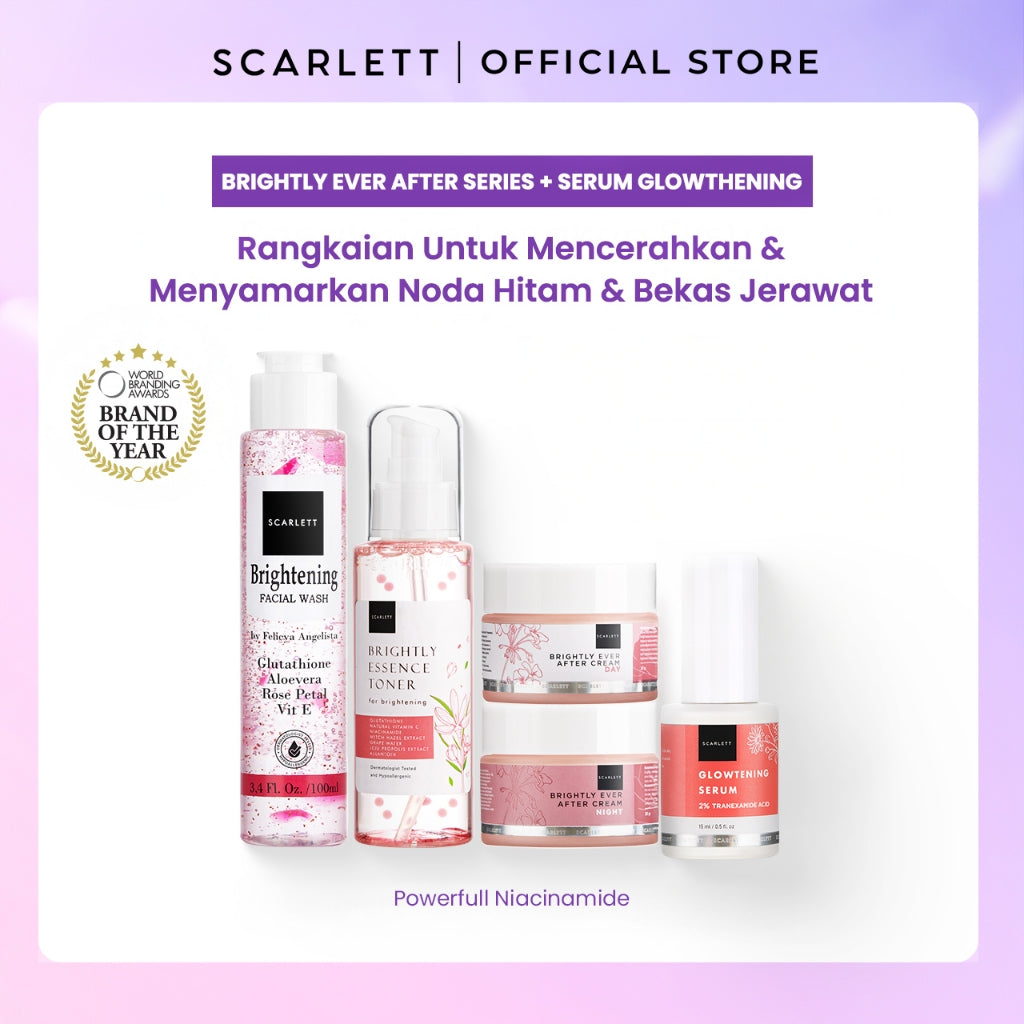 Scarlett Facecare Series PAKET untuk Membantu Mencerahkan Wajah , Menghilangkan Jerawat, Mencegah Penuaan ( Brightly Series/Acne Series/ Age Delay Series ) Paket Lengkap untuk Mencerahkan Wajah | Mencegah Jerawat Penghilang Jerawat | Anti Aging