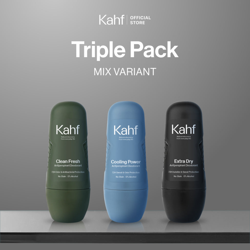 [SPECIAL 11.11 : B3G4 - KAHF BUNDLE 3IN1 PAKET DEODORANT] Triple Pack Kahf Deodorant Roll On Antiperspirant 45 ml - 3 pcs Deodoran Pria - Deo Anti Iritasi, Anti Bau, Fresh, Bebas Keringat, Wangi - Suitable for Daily Use