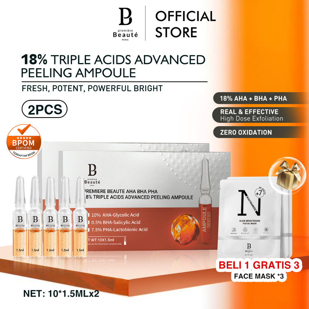 PREMIERE BEAUTE [NEW LAUNCH] [DAPAT 2] AHA BHA PHA 18% Triple Acids Advanced Peeling Ampoule REAL & EFFECTIVE High Dose Exfoliation ZERO OXIDATION Pore Refining