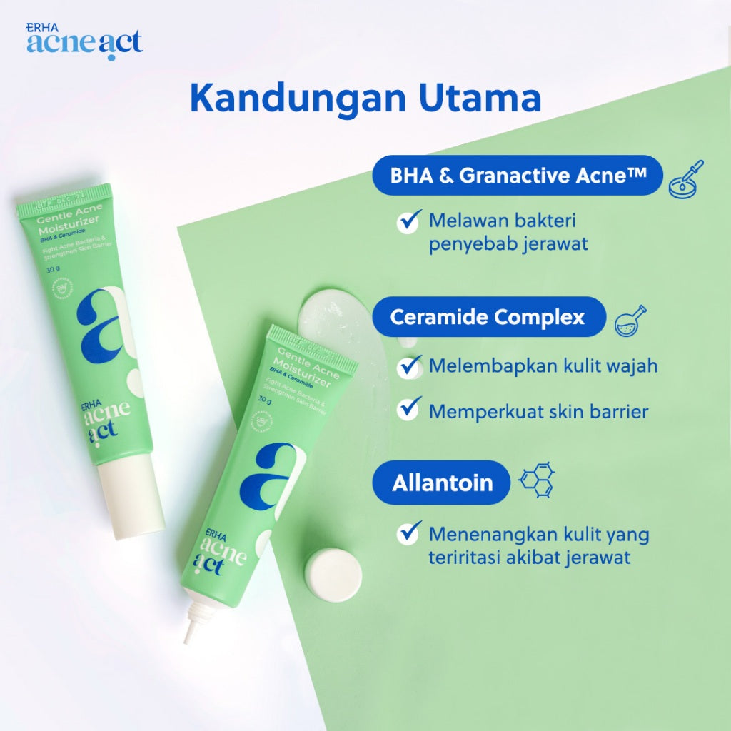 ERHA Acneact Gentle Acne Moisturizer 30g - Pelembab Wajah Jerawat Ceramide Low ph Ph Balance