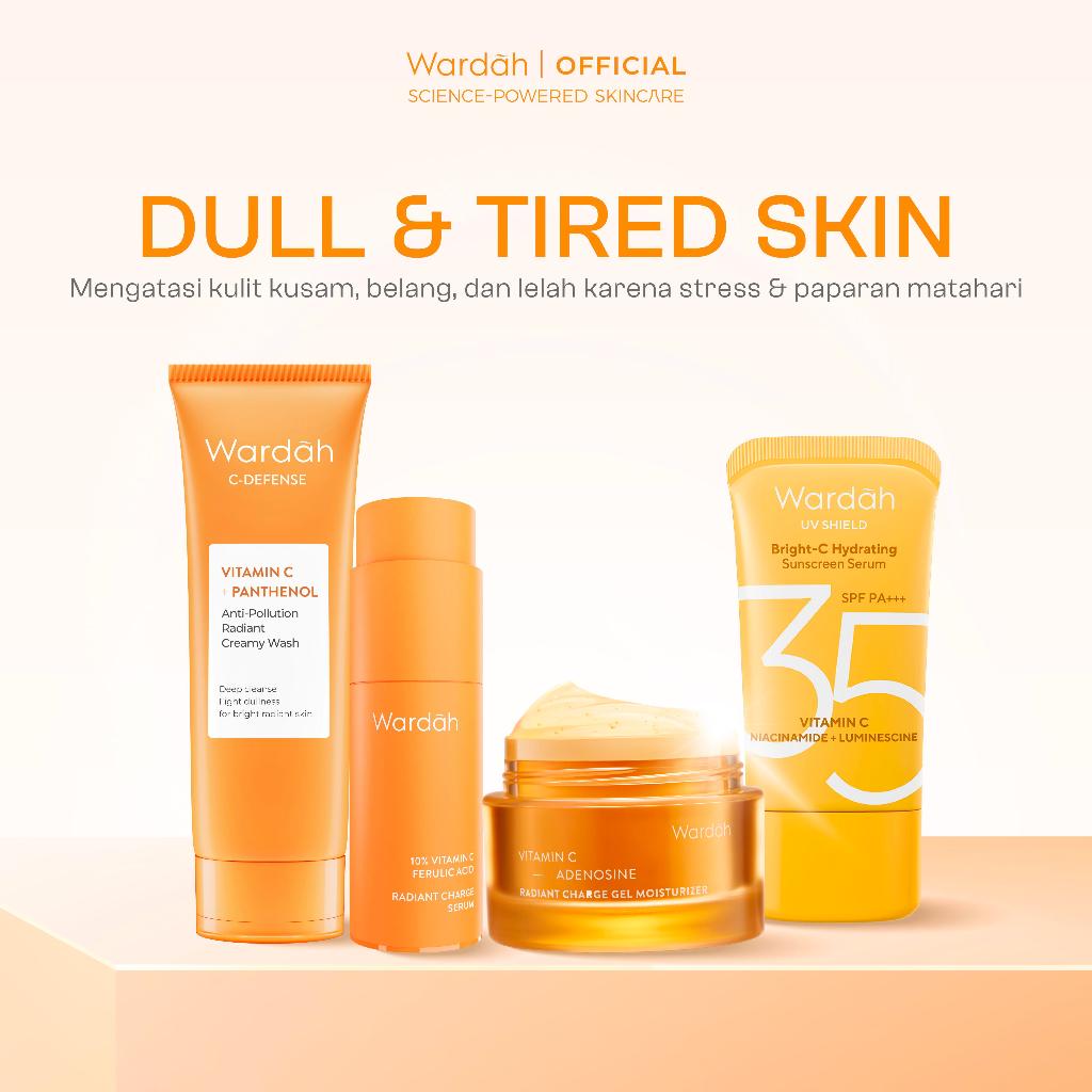 Wardah Paket 4 pcs Skincare Solusi Masalah Kulit - Face Wash, Moisturizer, Serum, & Sunscreen (Acnederm, Cica, Panthenol, UV Shield, Amino Facial Wash, Airy, Crystal Secret, Lightening, Day Cream) - Skincare