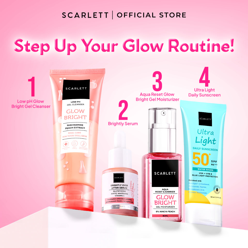 SCARLETT Low pH Glow Bright Gel Cleanser-Facial Wash Gentle Formula, Kulit Tidak Ketarik, Low pH Sensitive Skin Friendly, Repair Skin Barrier, Instant Tone Up, Mencerahkan, Pencerah Wajah, Niacinamide & Peach Extract. Scarlett Official Store