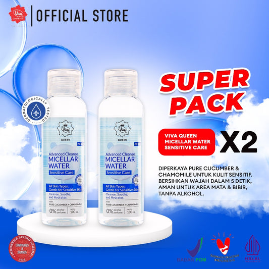 [Super Pack] Viva Queen Advanced Cleanse Micellar Water with Pure Cucumber & Chamomile (NO ALCOHOL & NO PARFUME) - Isi 2 Pcs
