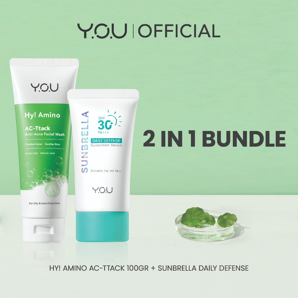 YOU Facial Wash Paket 2in1 Skincare Sabun Muka Hy! Amino+ 1.5% BHA Fight Acne Gel Cleanser Spotcare Pro Sunbrella Niacinamide