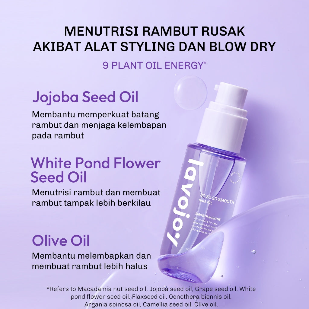 Lavojoy So So So Smooth Hair Oil 80ml  – Hair Oil Rambut Kering & Kusut, Melembutkan, Mengurangi Rambut Mengembang, Perlindungan Rambut Dari Panas Berlebih, Dengan 9 Natural Oils & Vitamin E