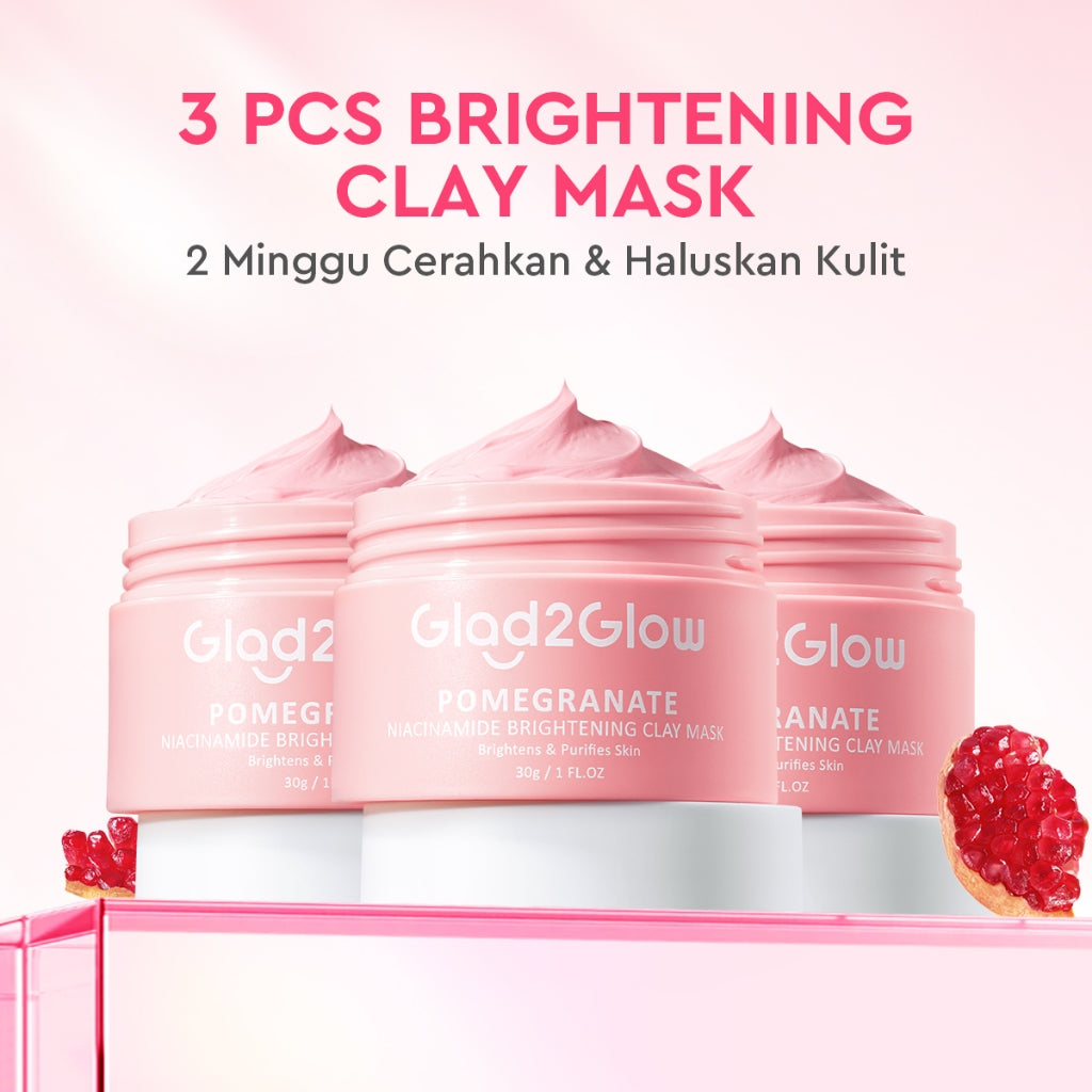 Glad2Glow Pomegranate Niacinamide Brightening Clay Mask Masker Wajah Masker Pencerah Mud Mask Masker Niacinamide  Masker Merah Muda Pink Masker Komedo Masker Glad2Glow Clay Mask Masker G2G Clay Masker Gel Mask Sheetmask Skincare Bpom G2Glow Official Store