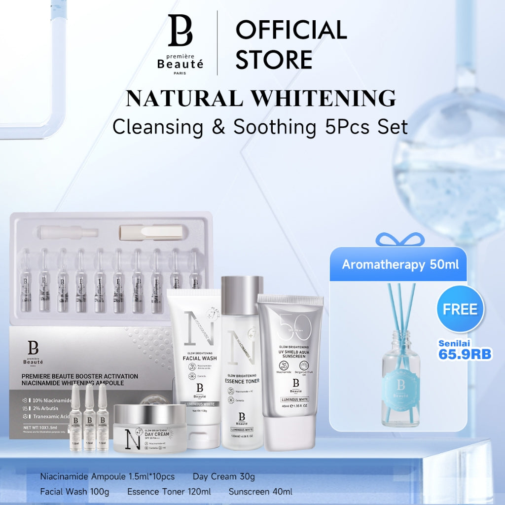 PREMIERE BEAUTE Natural Whitening Cleansing & Soothing 5Pcs Set Facial Wash/Toner/Day Cream/Niacinamide Ampoule/Sunscreen