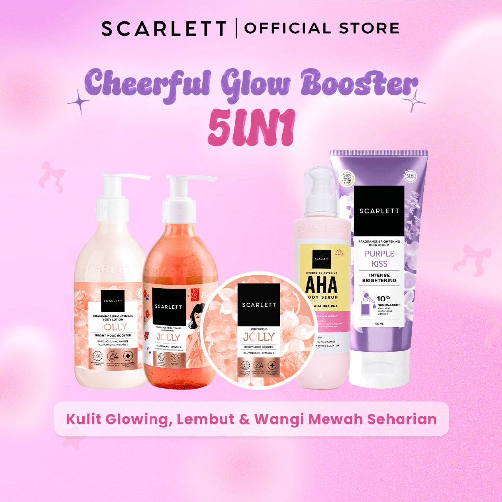SCARLETT Top Picks Glow Body Care Series 5in1 Body Scrub + Shower Gel/Shower Scrub + Exfoliate + Body Serum + Body Lotion Paket Lengkap Fragrance Body Care | Aroma Wangi Mewah Tahan 12 Jam Mencerahkan Melembabkan Menutrisi Kulit