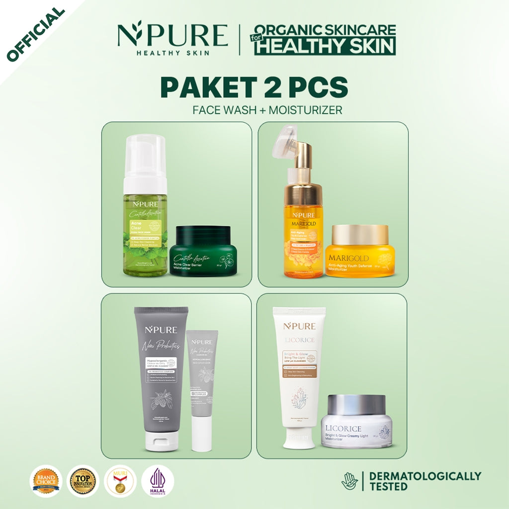 2 PCS - NPURE Bundle Facial Wash + Moisturizer Full size / Paket Kecantikan / Rangkaian Skincare / Brightening Skin / Acne Skin