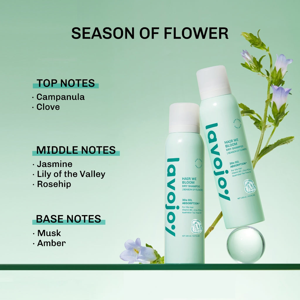 Lavojoy Hair We Bloom Dry Shampoo Season of Flower - Dry Shampoo Atasi Kulit Kepala Berminyak, Scalp Friendly, Tanpa Residu Putih, Dengan Kandungan Zinc PCA Dan Tea Tree Oil
