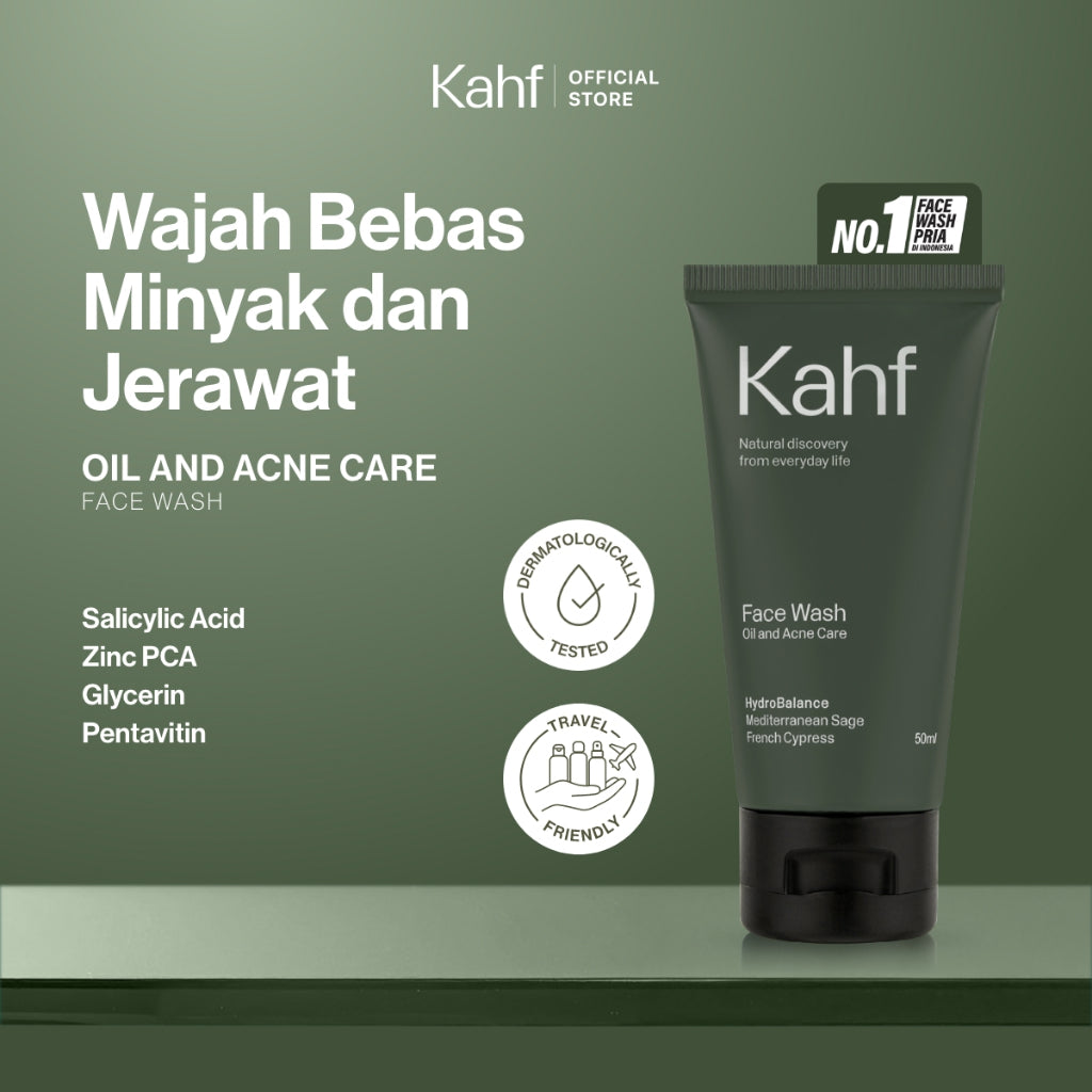 Kahf Face Wash Oil and Acne Care 50 ml - Sabun Cuci Muka Pria untuk Kulit Berminyak dan Berjerawat - Suitable for Daily Use
