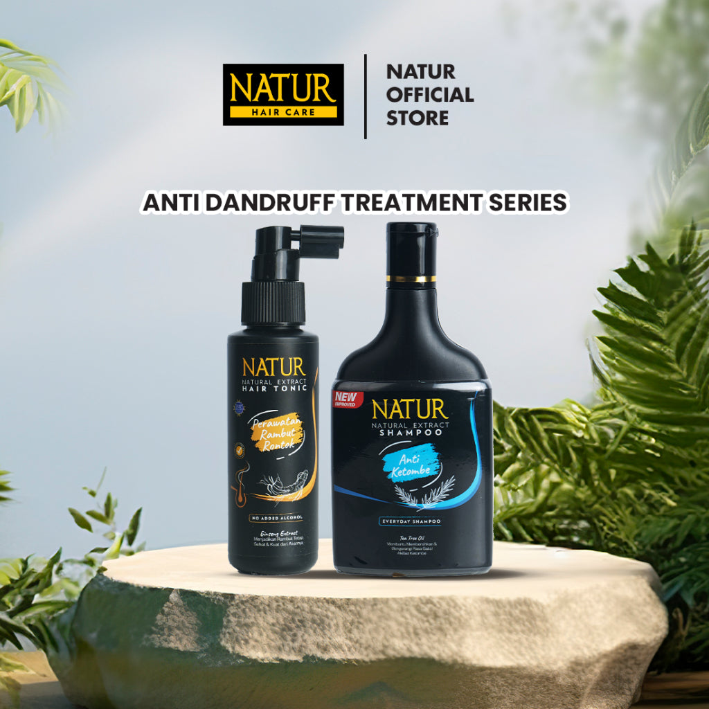 Natur Anti Dandruff Treatment Series (Shampoo TTO + Hair Tonic) - Perawatan Rambut Berketombe