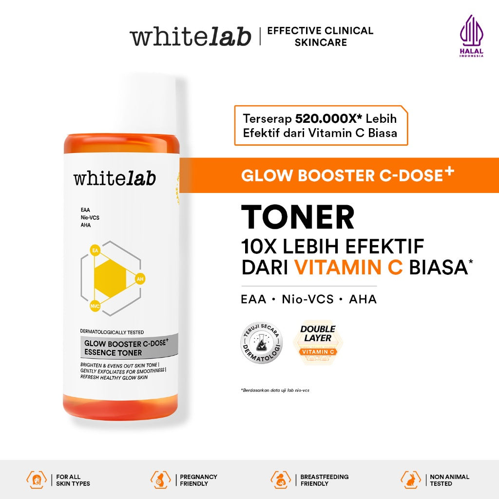 Whitelab Glow Booster C-Dose+ Essence Toner - Toner Pencerah Wajah Anti Kusam & Melembapkan dengan AHA [BPOM]