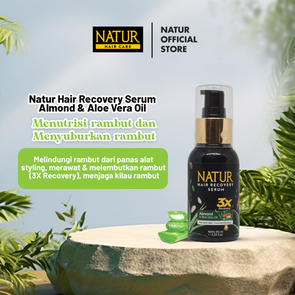 Natur Hair Recovery Serum Almond & Aloe Vera Oil 60 ml - Paket Menyembuhkan Rambut Rusak