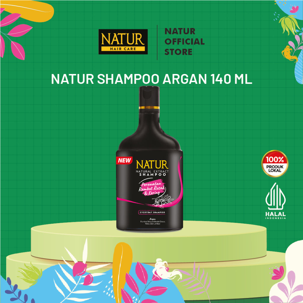 [NEW FORMULA] Natur Shampoo Argan Oil 140 ml - Shampoo Perawatan Rambut Diwarnai, Rusak, Kering, dan Bercabang