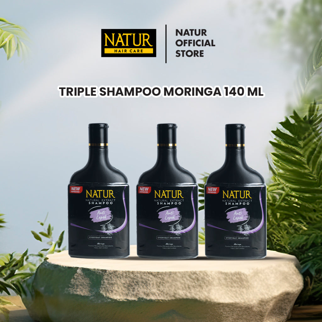 Triple Natur Shampoo Moringa & Sweet Almond Oil - Paket Sampo Melebatkan rambut 3pcs