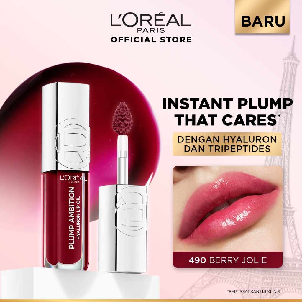 [BARU] L'Oreal Paris Plump Ambition Lip Oil - Instant Plump Hyaluronic Acid & Tripeptide Tahan Hingga 24 Jam, Bibir Plumpy & Lembab, Tidak Lengket | Lip Gloss Lip Plump