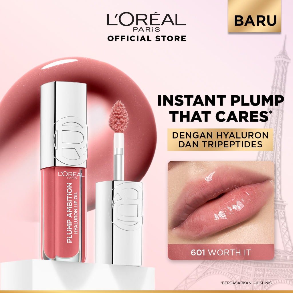 [BARU] L'Oreal Paris Plump Ambition Lip Oil - Instant Plump Hyaluronic Acid & Tripeptide Tahan Hingga 24 Jam, Bibir Plumpy & Lembab, Tidak Lengket | Lip Gloss Lip Plump