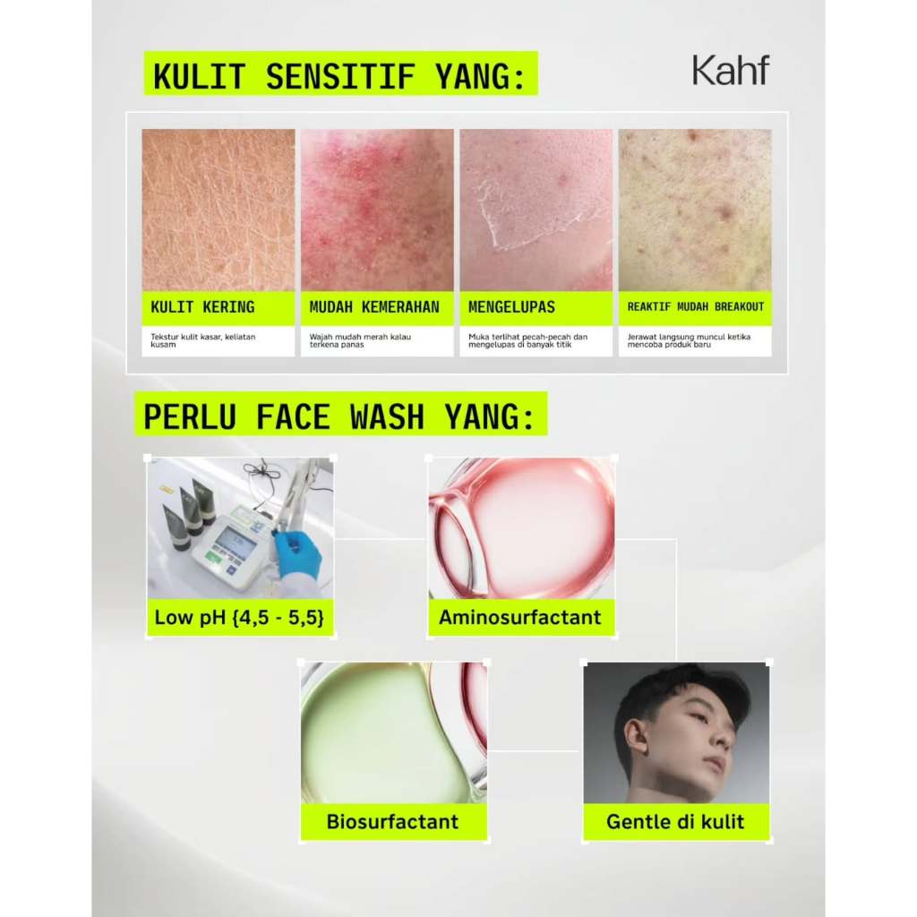 [NEW! BEBAS JERAWAT TANPA RASA KETARIK] Kahf Acne Care Amino Gel Face Wash 100 ml – Sabun Cuci Muka Pria Kulit Sensitif & Berjerawat dengan Hypochlorous Acid, Panthenol, Succinic Acid, Glycerin – Gentle Cleanser Low pH untuk Daily Use