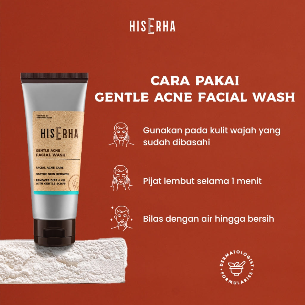 HIS ERHA Gentle Acne Facial Wash 100g - Sabun Cuci Muka Pria untuk Membantu Lawan Jerawat, Kontrol Minyak Berlebih, Lembap, Tanpa Rasa Ketarik, Tanpa Iritasi, Wangi Segar Maskulin, Verified by Dermatologist, Salicylic Acid, Zinc PCA, Gentle Scrub