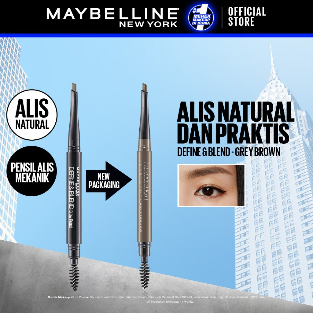 MAYBELLINE OFFICIAL Define And Blend Mechanic Eyebrow Pencil Make up - 0.16gr - Grey Brown (Pensil Alis Untuk Alis Tampak Tebal & Natural)
