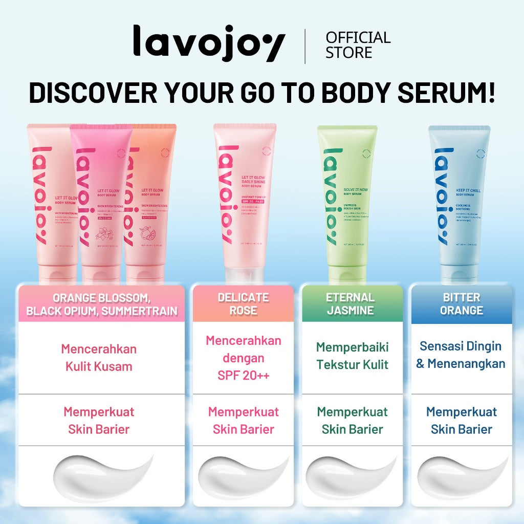 Lavojoy Let It Glow Deodorant Serum - Paket Perawatan Pencerah Ketiak & Kulit Tubuh, 72 Jam Perlindungan Bau & Keringat, Cepat Kering 5 Detik, Aman Kulit Sensitif, Niacinamide + Vitamin C