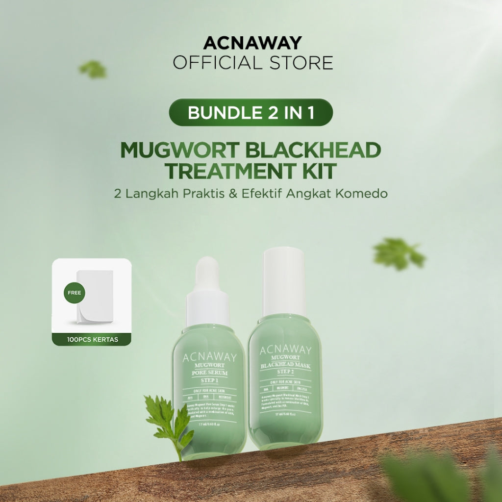 ACNAWAY Mugwort Blackhead Treatment Kit - Mugwort Pore Serum + Mugwort Blackhead Mask Serum Pori & Mask Treatment Komedo Membandel untuk Komedo & Pori Tersumbat