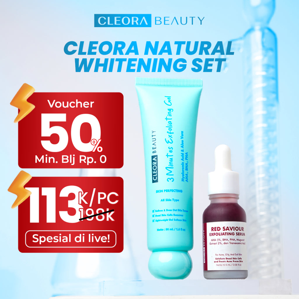 [  ] Cleora Exfoliasi Special Bundle Red Saviour Peeling Solution Serum + 3 Minutes Exfoliating Gel Pembersih Wajah Membantu Mengangkat Sel Kulit Mati Dan Kotoran Skincare Acne Niacinamide Brightening Scrub Pelembab Paket Skincare 1 Set Lengkap