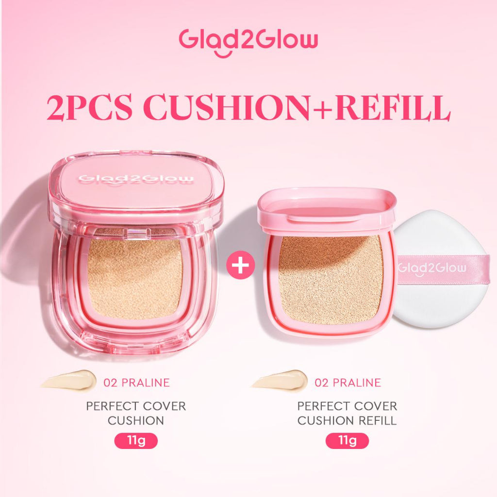 Glad2Glow Perfect Cover Cushion Oil-Control matte  Foundation Waterproof Sweatproof Finish Poreless Cushion Refill BB CC Cream Makeup refill g2glow official store
