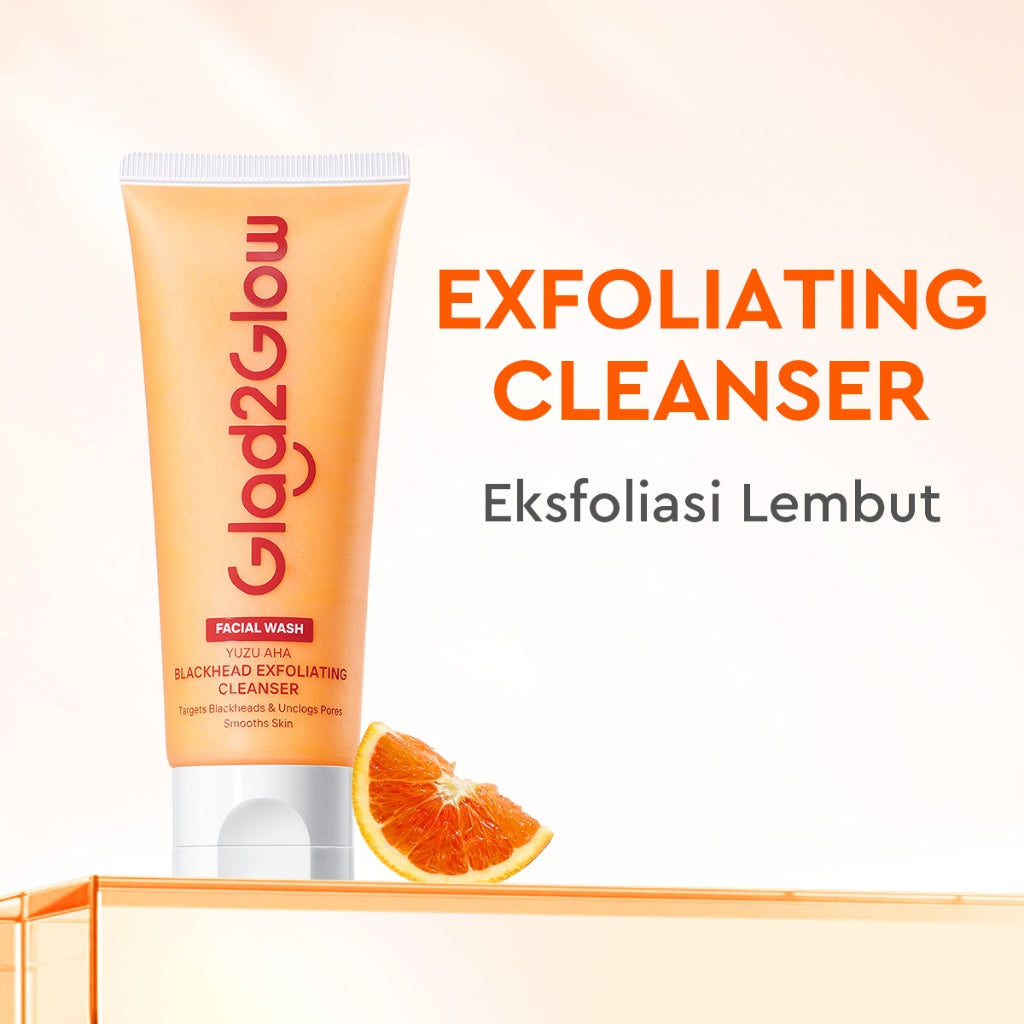 Glad2Glow Yuzu Aha Blackhead Exfoliating Cleanser facial wash skincare face wash sabun cuci muka cleansing balm exfoliating exfoliasi wajah sabun muka pembersih wajah Yuzu Aha Blackhead Exfoliating Cleanser Eksfoliasi secara lembut g2glow official store