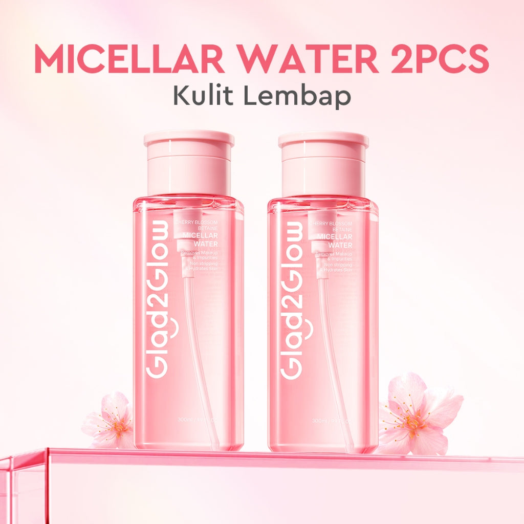[READY STOCK] Glad2Glow Cherry Blossom Micellar Water 300ml Untuk Semua Kulit Lembut cleansing oil Penghapus Makeup Waterproof Hapus Riasan Tahan Air dengan Centella dan Tanpa Iritasi untuk Kulit Sensitif dan Berjerawat g2glow official store