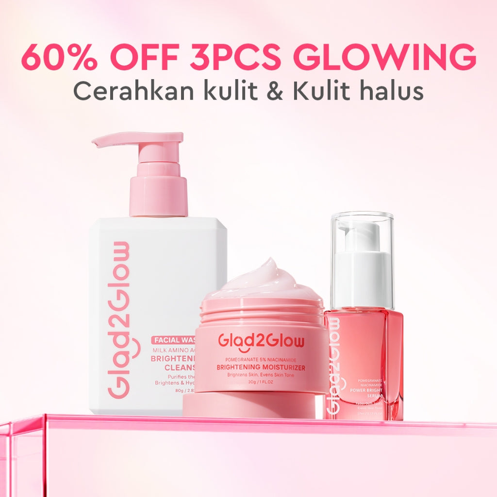 [Cocok Untuk Pemula] Glad2Glow Cerah Glowing Bundle all in 1 7in1-Brightening Moisturizer+Serum+Cleanser+toner+Peeling solution+Retinol 10%Niacinamide skincare paket pembersih perawatan kulit mencerahkan warna kulit pelembab wajah g2glow official store
