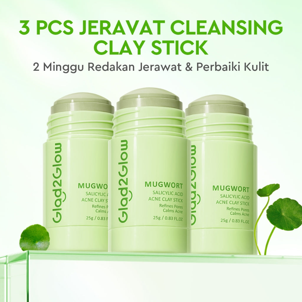 Glad2Glow Mugwort Salicylic Acid Acne Clay Stick Masker Wajah Masker Jerawat Masker Acne Masker Stick Glad2Glow Clay Stik G2G Masker Hijau Anti Pores Acne Jerawat Komedo Cleansing Masker Centella Mud Mask Facial Masker Mugwort Mask G2Glow Official Store