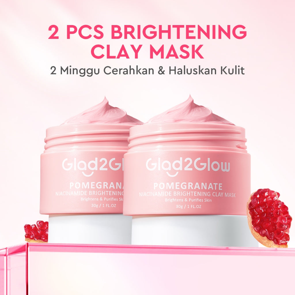 Glad2Glow Pomegranate Niacinamide Brightening Clay Mask Masker Wajah Masker Pencerah Mud Mask Masker Niacinamide  Masker Merah Muda Pink Masker Komedo Masker Glad2Glow Clay Mask Masker G2G Clay Masker Gel Mask Sheetmask Skincare Bpom G2Glow Official Store