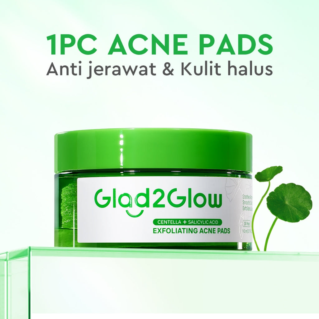 Glad2Glow Centella Salicylic Acid Exfoliating Acne Toner Pads Gentle Eksfoliasi Kulit Jerawat Kulit Sensitif (30 pads) Centella Pads Lactic Acid Malic AHA BHA Peeling Serum Acne Spot Serum Cica Acne Clear Pad Treatment Jerawat exfoliasi wajah obat jerawat
