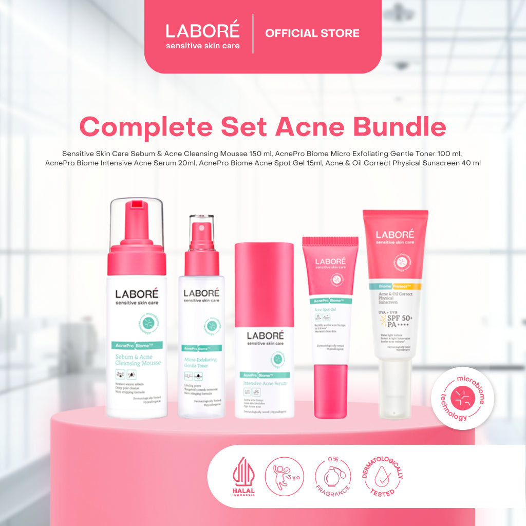 [Best Sunscreen by US Dermatologist] Labore AcnePro Complete Set Bundle (Cleansing Mousse 150ml Gentle Toner 100ml Intensive Acne Serum 20ml Acne Spot Gel 15ml)-Paket Perawatan untuk Kulit Berjerawat