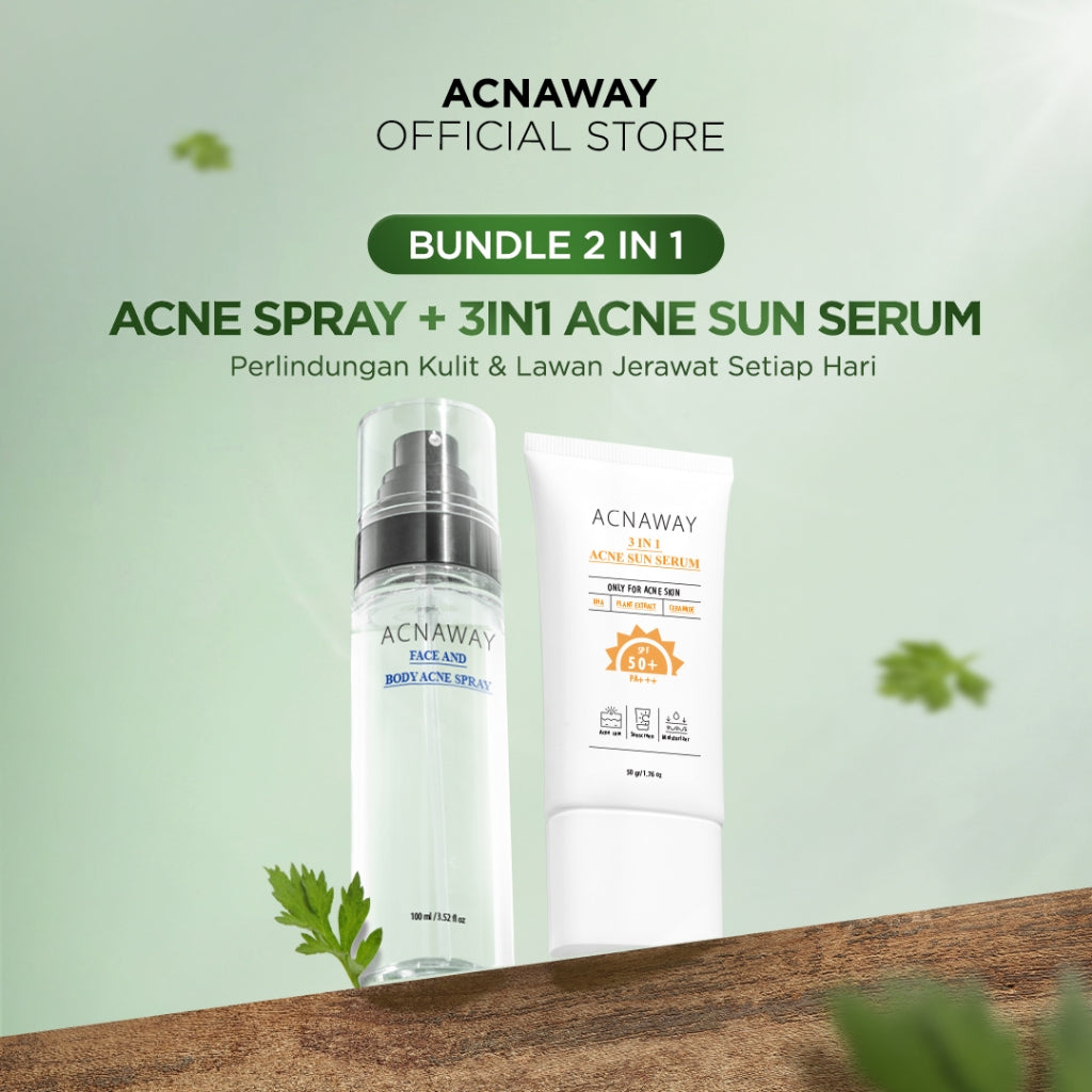 ACNAWAY Bundle 2 in 1 Acne Face & Body Spray + Acne Sun Serum – Spray Anti Jerawat & Sunscreen untuk Kulit Berjerawat