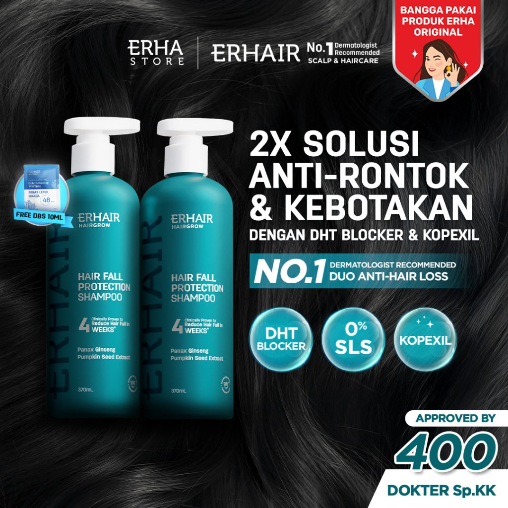 [BEST COMBO ANTI HAIR FALL] ERHAIR Hairgrow Shampoo 370ml (2pcs) - Sampo Anti Rambut Rontok | DHT Blocker | Panax Ginseng & Pumpkin Seed |Rekomendasi Ahli Dermatologi