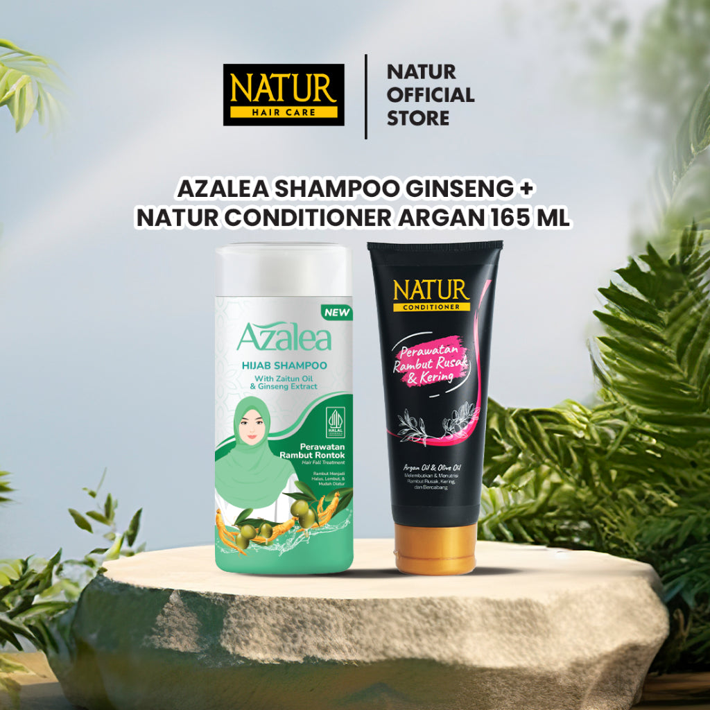 Azalea Hijab Shampoo 180 ML & Natur Conditioner 165 ml - Paket Perawatan Rambut Lepek Rontok