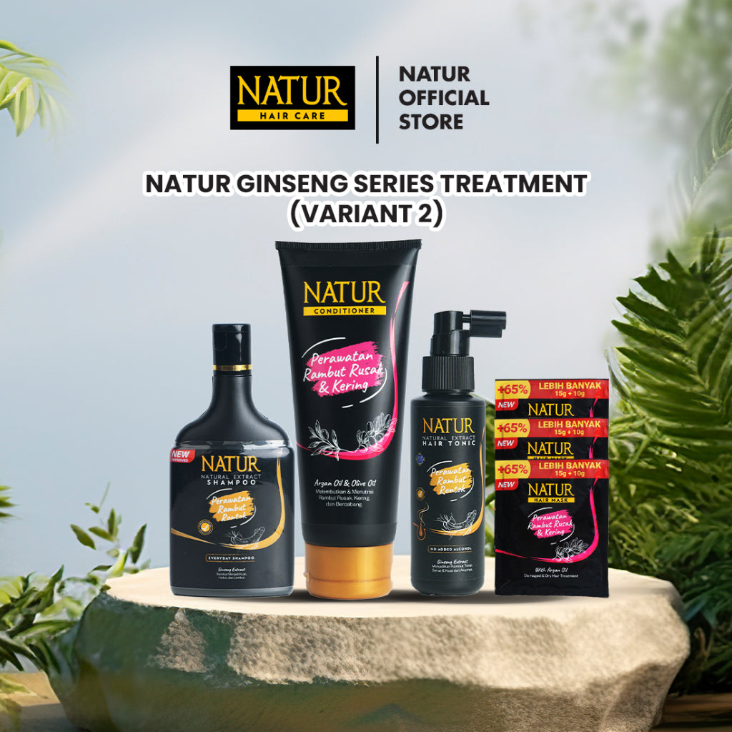 Natur Ginseng Series Treatment (Shampoo, Hair Tonic, Conditioner, Hair Mask) - Paket Lengkap Kombo Rambut Rontok / Anti Hair Fall / Menguatkan Akar Rambut