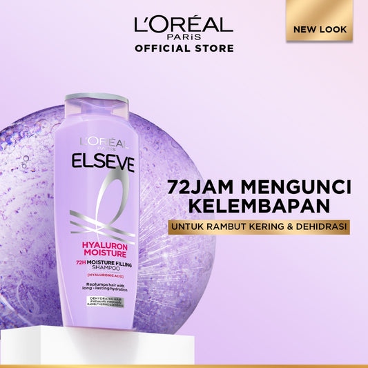 L’Oréal Paris Elseve Hyaluron Moisture Shampoo - 280 ml (Hyaluronic Acid 72 Jam Mengunci Hidrasi Rambut) - Shampo Rambut Terurai Indah dan Tidak Lepek
